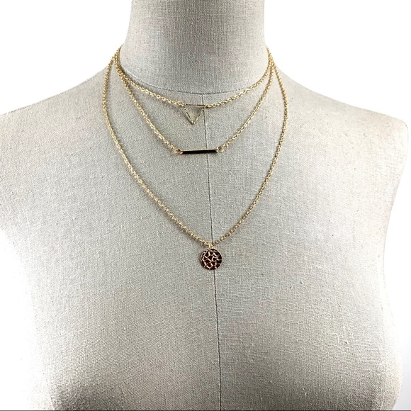 NEW 14K gold plated triangle, bar & coin necklace - Picture 6 of 6